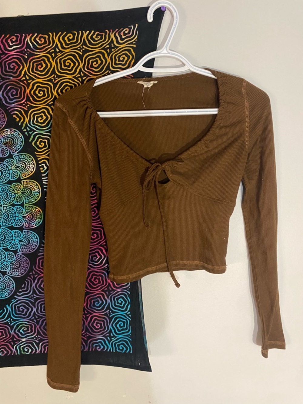 AEROPOSTALE/BLUENOTES cropped brown long sleeve tie up top